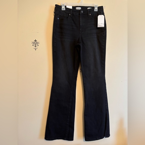 Wonderly jeans high rise flare black womens size 8 full length with slit - Picture 4 of 11